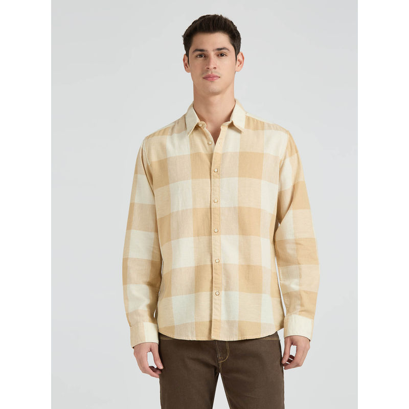 Pepe Jeans Beige Checks Full Sleeve Shirt (XL)