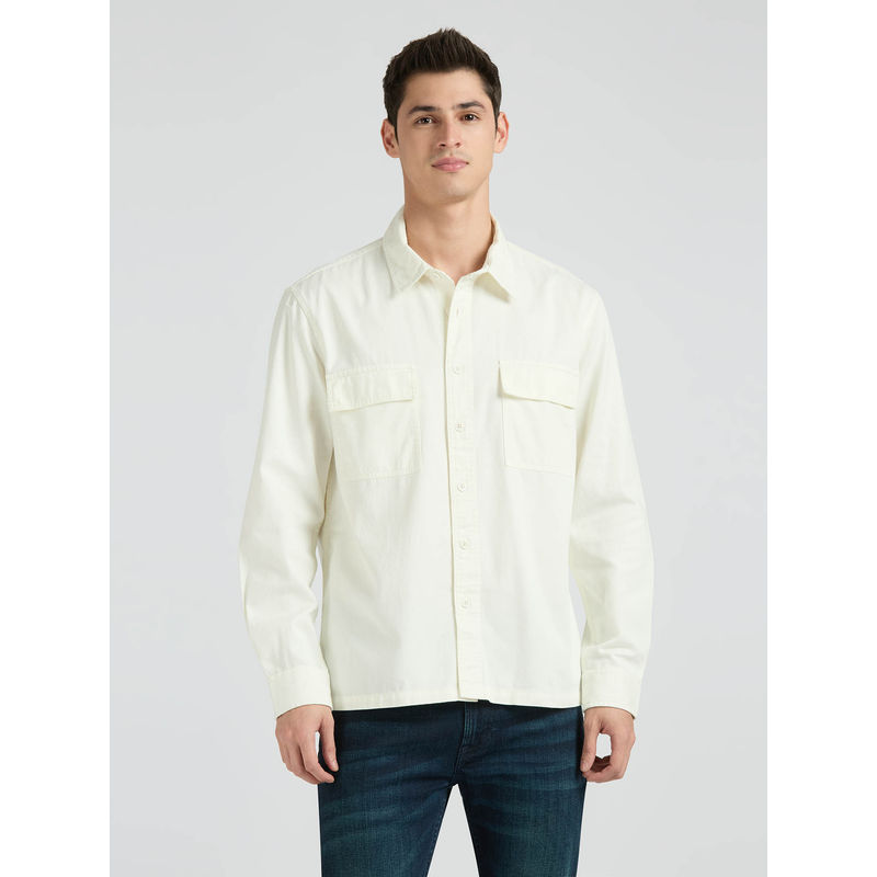 Pepe Jeans Cream Full Sleeve Oversized Shirt (L)