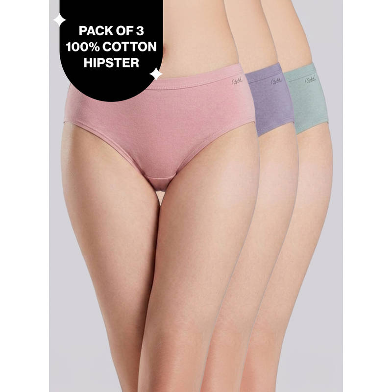 PO3 Mid Rise 100% Cotton Hipster Panty with Inner Elastic -NYP451 Blush,D Lavender,S Mint (M)