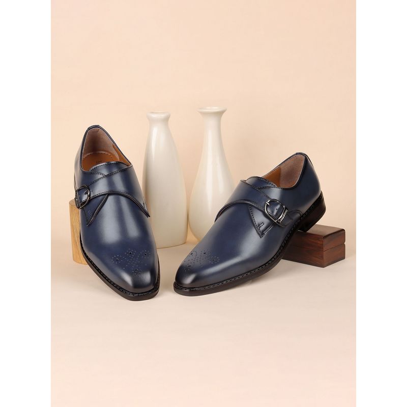 Louis Stitch Men's Leatherette Dual Tone Patina Shaded Blue Monk Straps (UK 6)