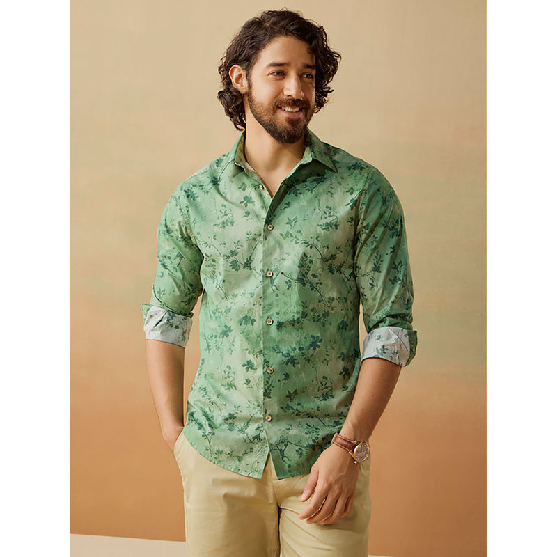 Andamen Men Green Casual Cotton Print Regular Fit Shirt (M)
