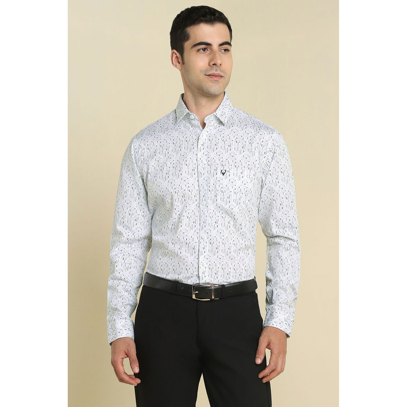 Allen Solly Men White Print Full Sleeves Formal Shirt (42)