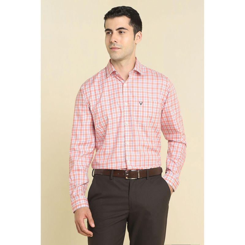 Allen Solly Men Peach Checked Full Sleeves Formal Shirt (39)