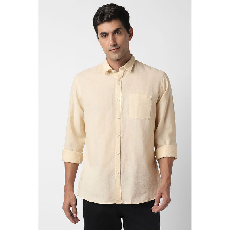 Peter England Men Beige Textured Full Sleeves Casual Shirt (38)