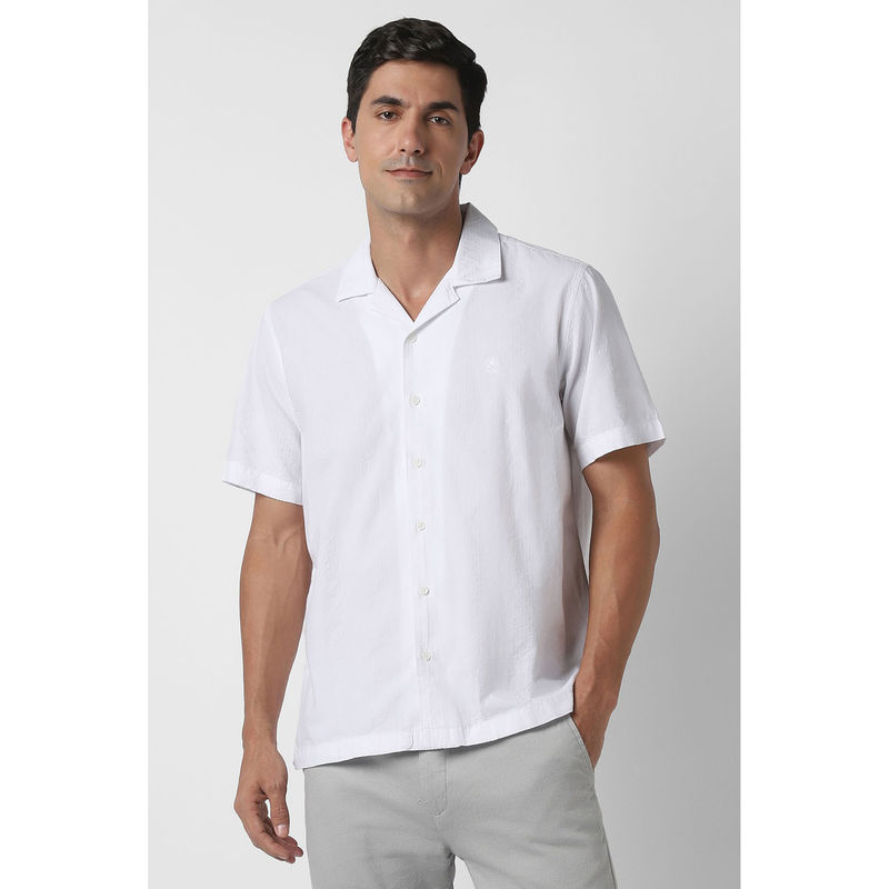 Peter England Men White Textured Half Sleeves Casual Shirt (38)