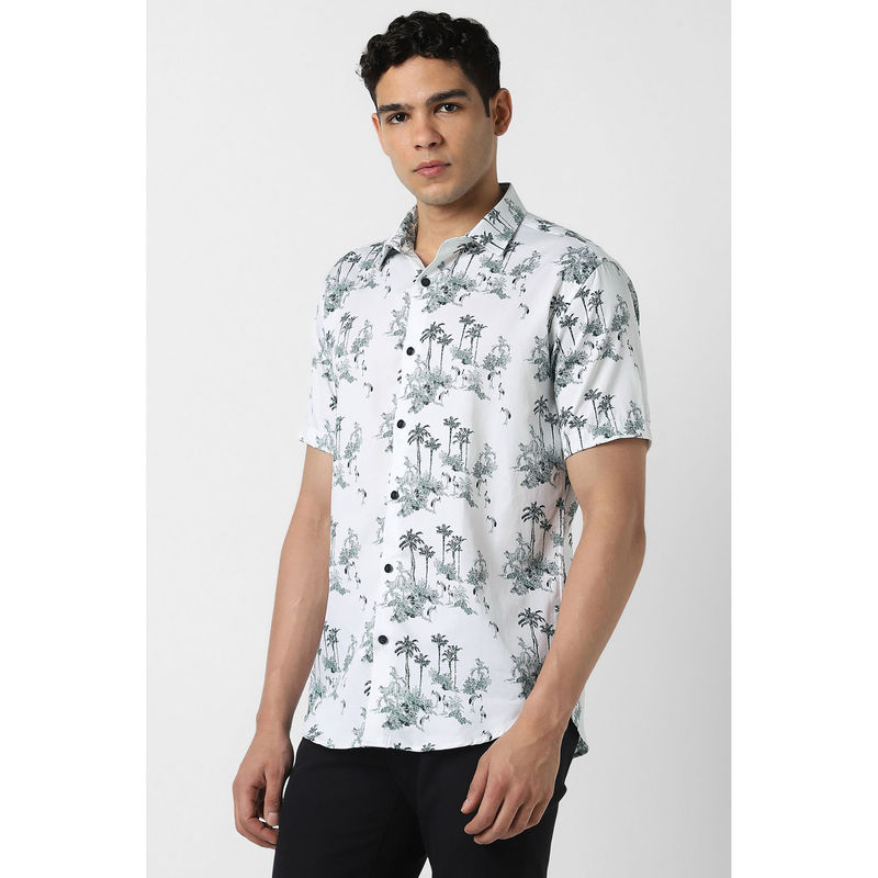 Van Heusen Men White Print Half Sleeves Shirt (38)