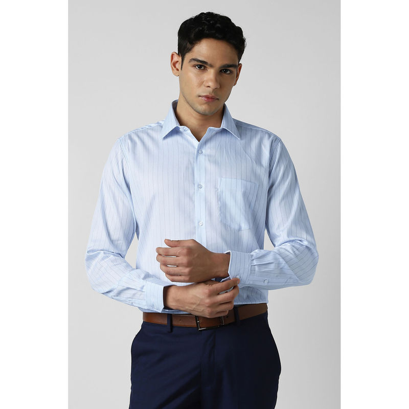 Van Heusen Men Light Blue Stripe Full Sleeves Wedding Shirt (39)