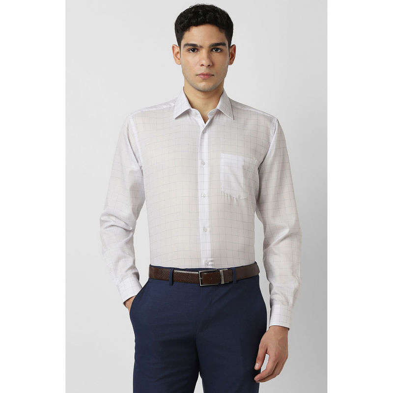 Van Heusen Men White Check Full Sleeves Wedding Shirt (39)