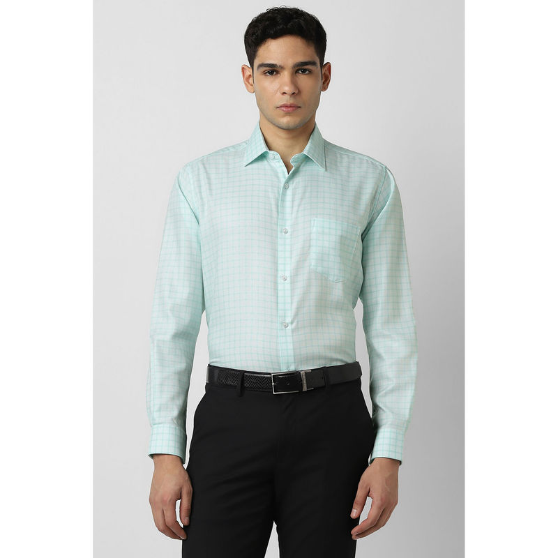 Van Heusen Men Green Check Full Sleeves Wedding Shirt (39)