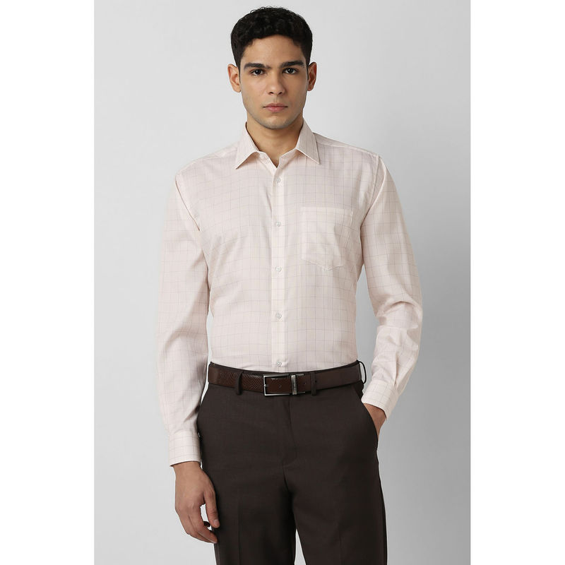 Van Heusen Men Beige Check Full Sleeves Wedding Shirt (42)