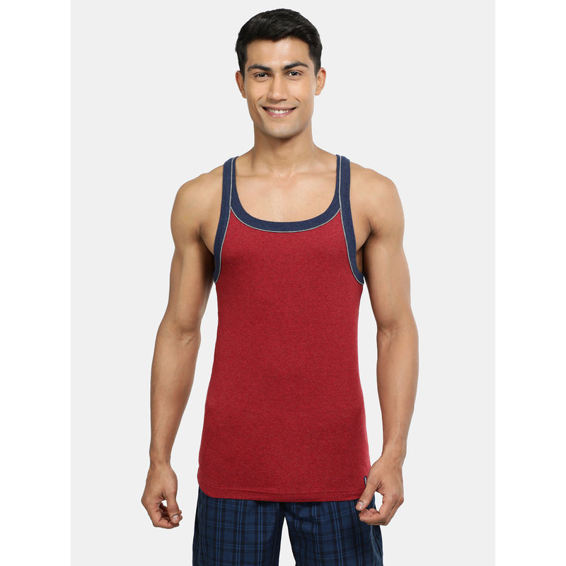 Jockey US54 Men Super Combed Cotton Rib Square Neck Gym Vest - Red Melange (S)