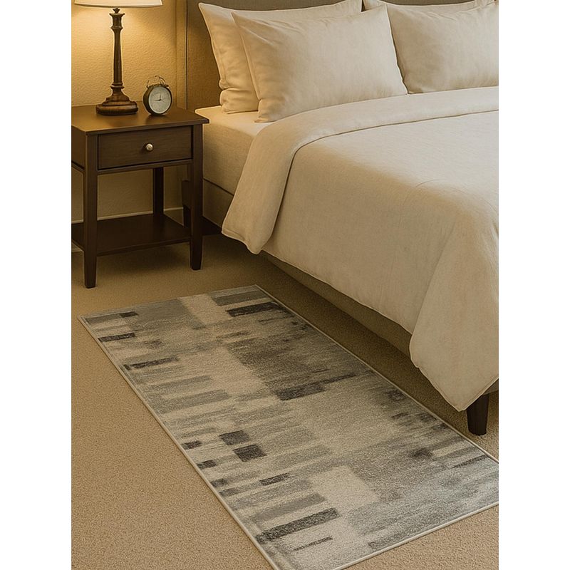 OBSESSIONS Grey Abstract Polyester Bedside Runner Ideal for Bedroom (2x5 Feet)
