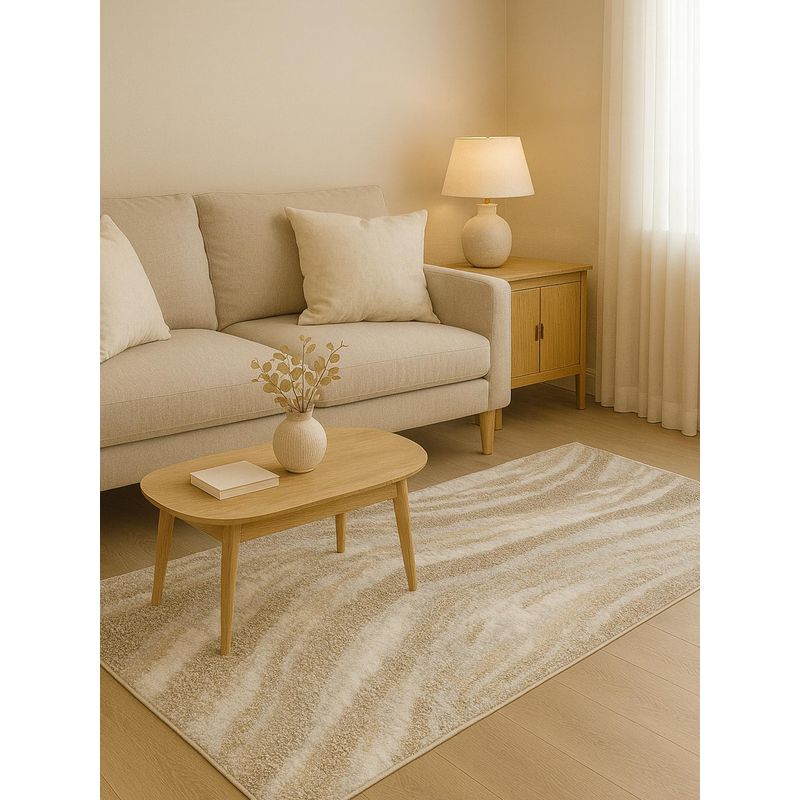 OBSESSIONS Beige Abstract Polyester Bedside Runner Ideal for Bedroom (2x5 Feet)