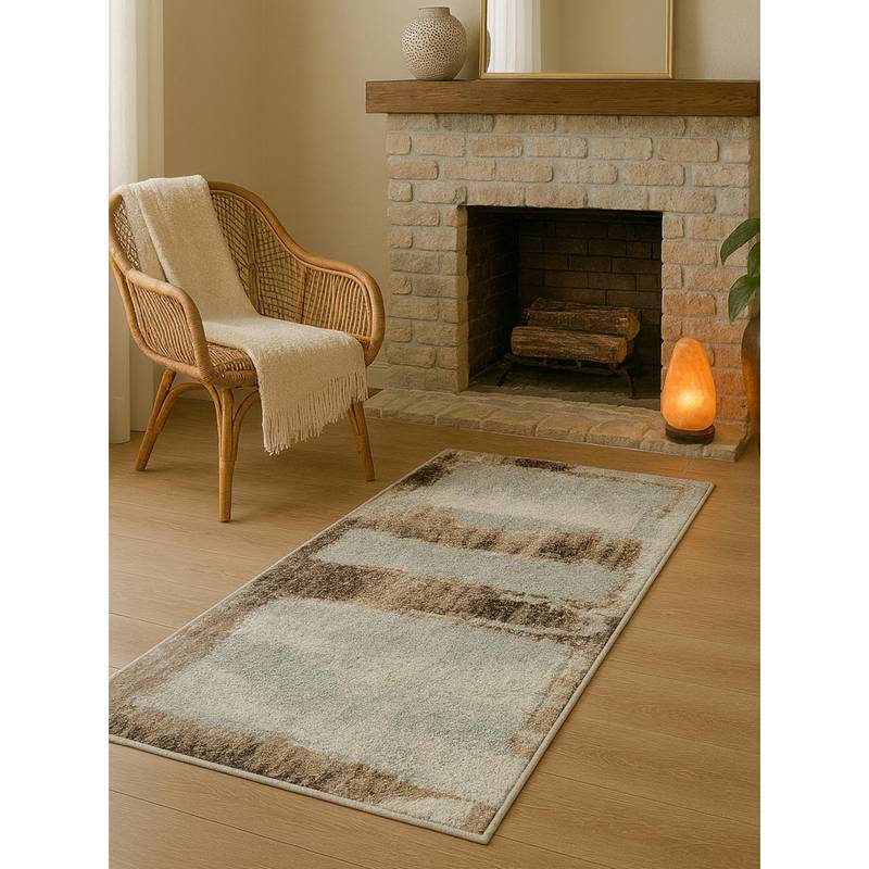 OBSESSIONS Beige Abstract Polyester Bedside Runner Ideal for Bedroom (2x5 Feet)