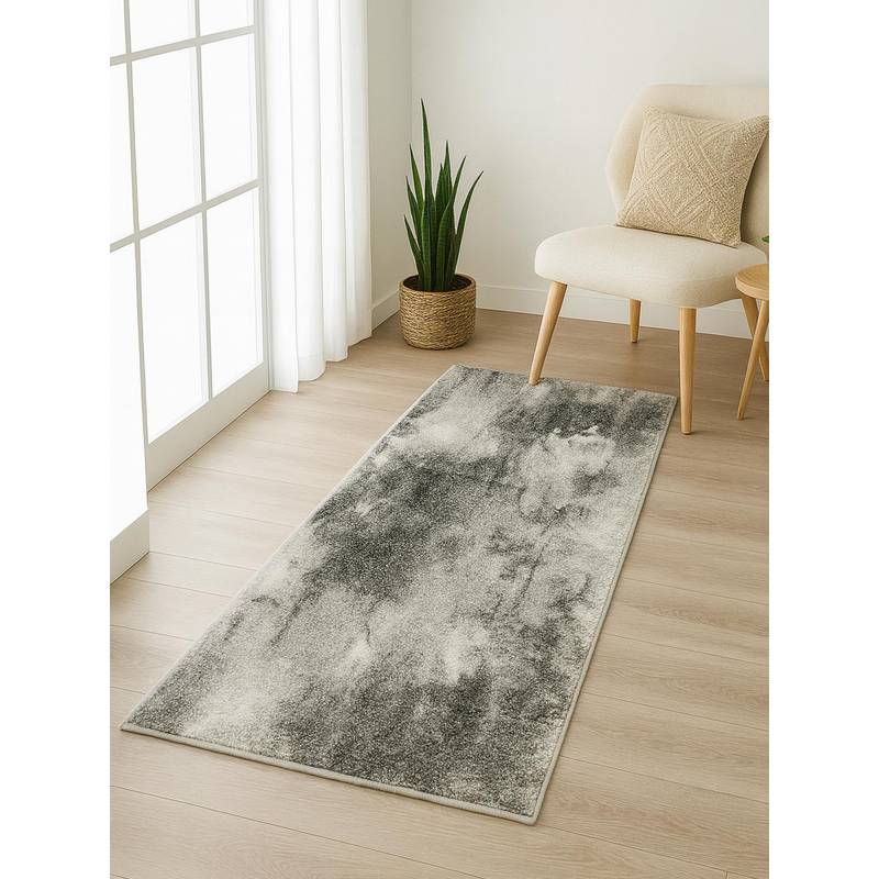 OBSESSIONS Grey Abstract Polyester Bedside Runner Ideal for Bedroom (2x5 Feet)