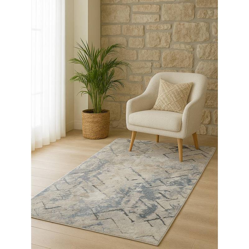 OBSESSIONS Grey Abstract Polyester Bedside Runner Ideal for Bedroom (2x5 Feet)