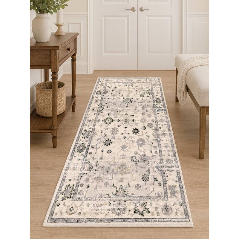 OBSESSIONS Grey Classical Polyester Bedside Runner Ideal for Bedroom (2x5 Feet)