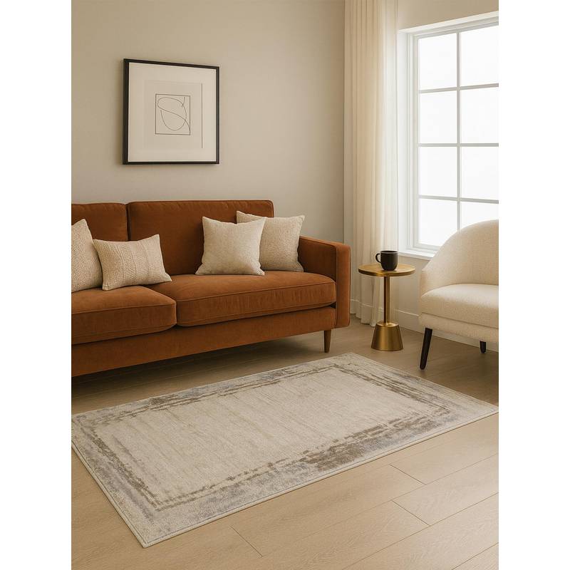 OBSESSIONS Cream Abstract Polyester Bedside Runner Ideal for Bedroom (2x5 Feet)