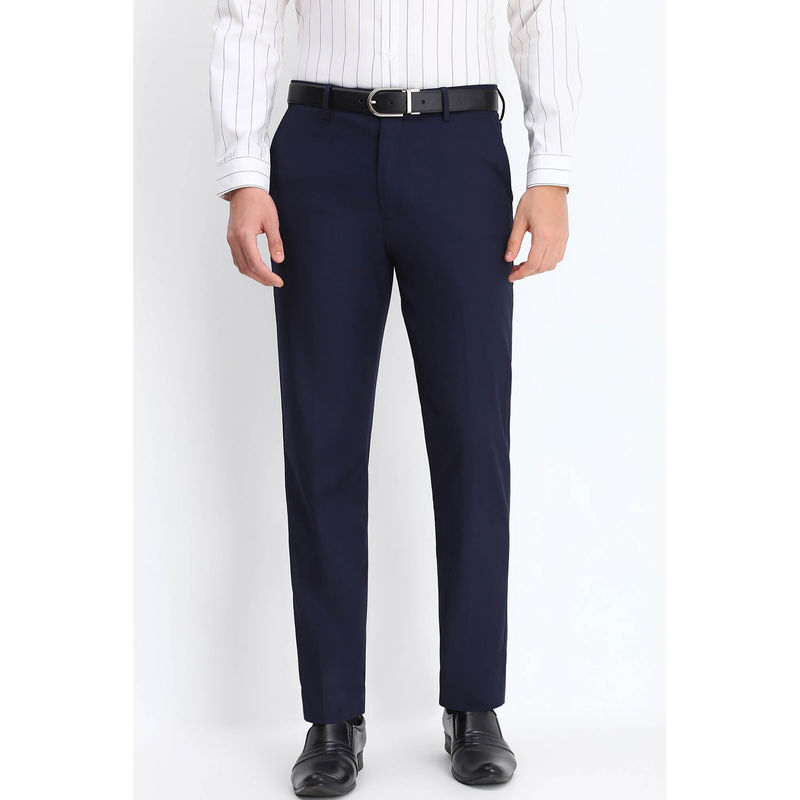Allen Solly Men Navy Blue Slim Fit Solid Formal Trouser (34)