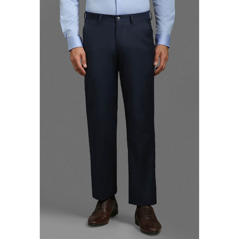 Louis Philippe Men Navy Blue Regular Fit Solid Flat Front Formal Trouser (32)