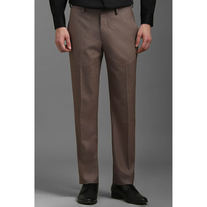 Louis Philippe Men Brown Slim Fit Solid Flat Front Formal Trouser (32)