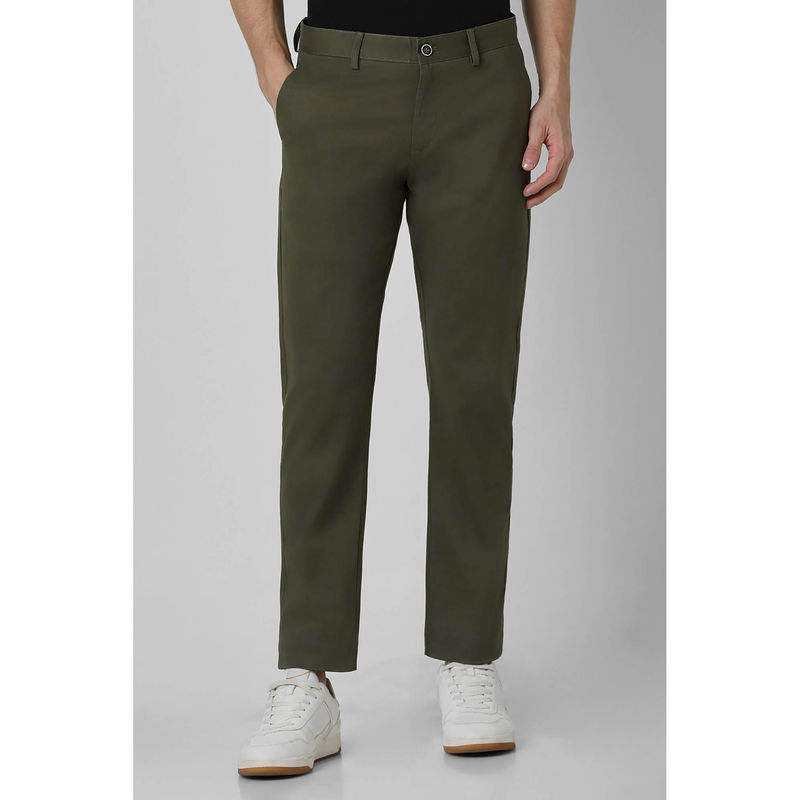 Peter England Men Olive Solid Slim Fit Chino Casual Trouser (34)