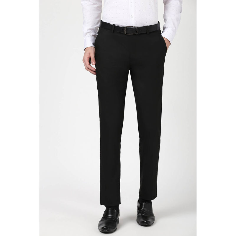 Peter England Men Black Solid Slim Fit Trouser (30)