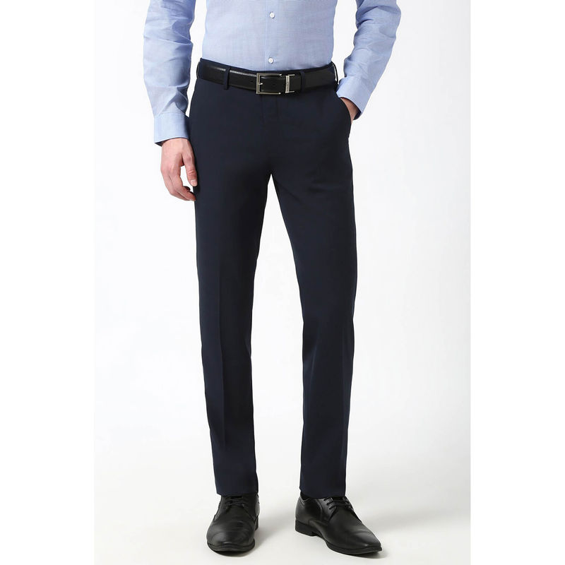 Peter England Men Navy Blue Checks Slim Fit Trouser (36)