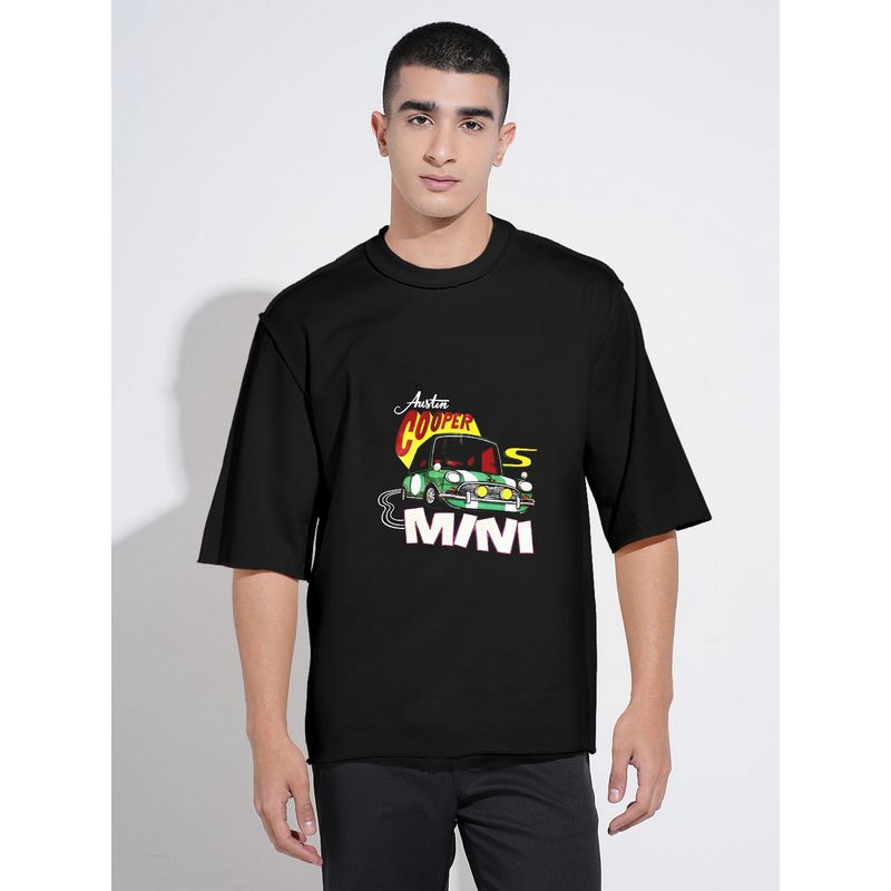 SHOWOFF Men Black Cotton Blend Graphic Crew Neck T-Shirt (M)