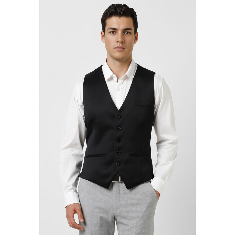 Van Heusen Men Black Solid Wedding Waistcoat (42)