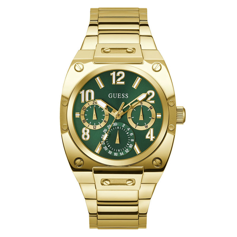 Guess Trend Analog Green Dial Gold Steel Strap Watch For Men - GW0624G2