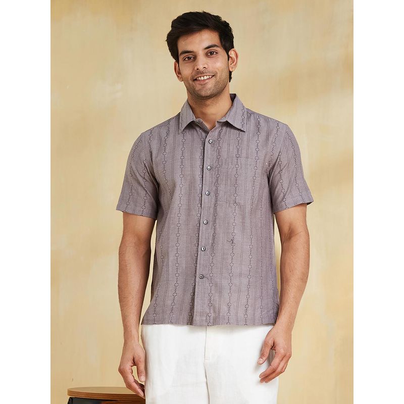 Fabindia Men Cotton Woven Straight Fit Grey Shirt (XS)