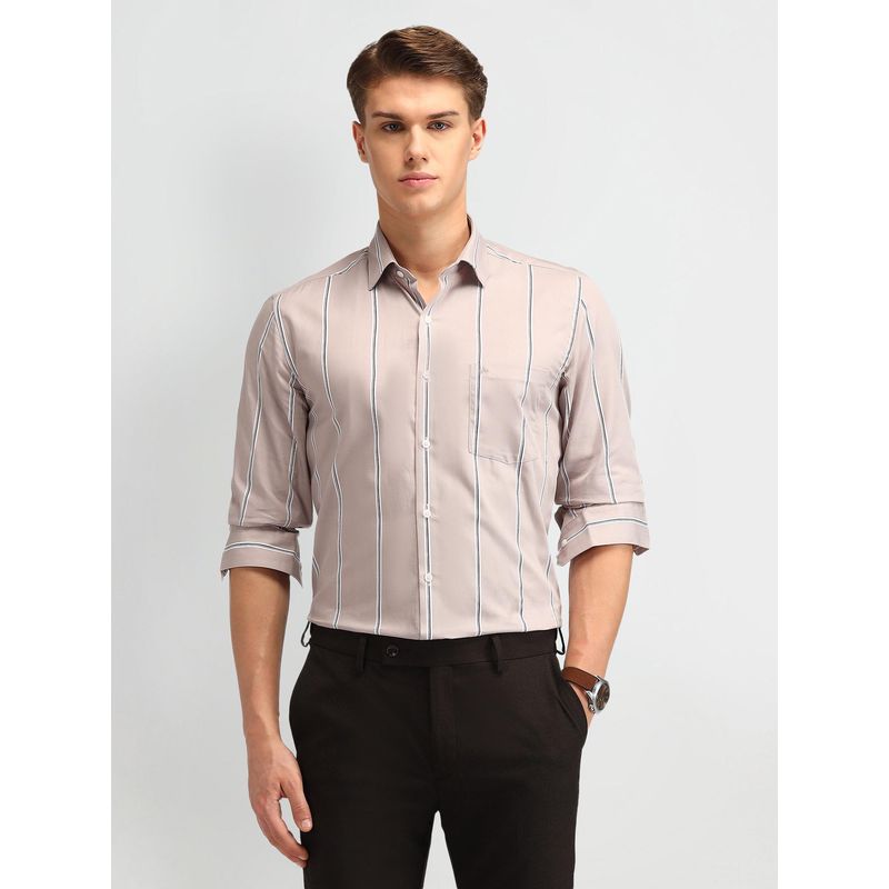 Arrow Men Cotton Stripes Slim Fit Brown Shirt (39)