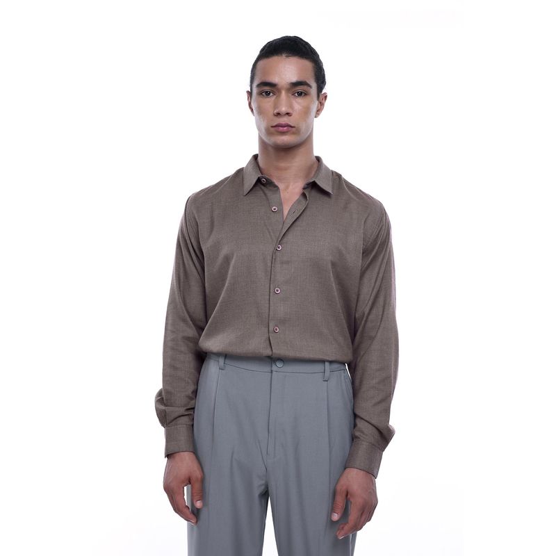 TAILORAEDGE Men Blended Fabric Solid Tailored Fit Beige Shirt (L)