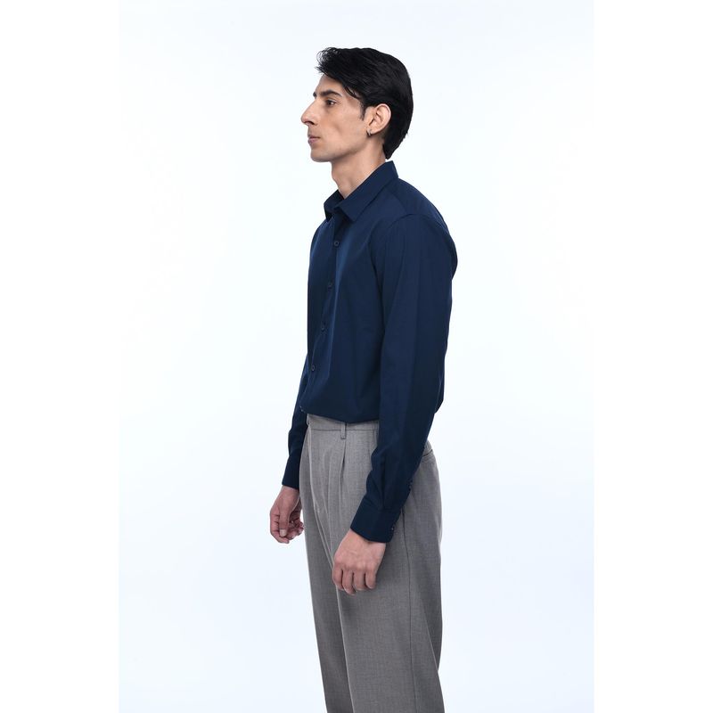 TAILORAEDGE Men Blended Fabric Solid Tailored Fit Blue Shirt (L)