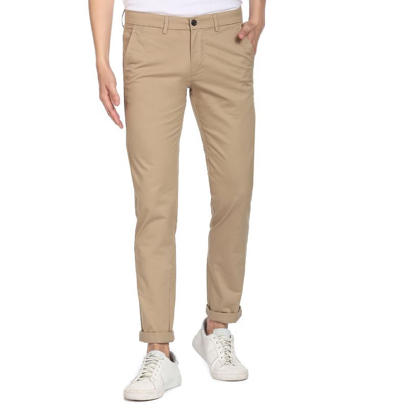 Arrow Sports Men Khaki Bronson Slim Fit Solid Casual Trousers (34)