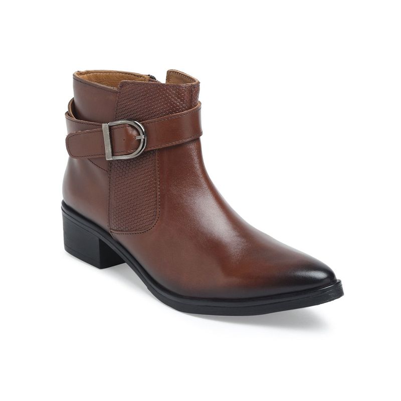 Buy Teakwood Tan Textured Genuine Leather Mid Top Boots Online