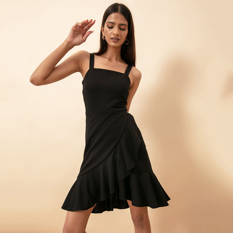 Twenty Dresses By Nykaa Fashion Ruffles Of The Night Dress - Black (XS)