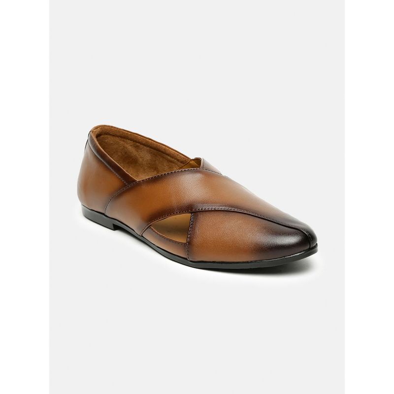 Teakwood Men Brown Solid Leather Mojaris with Cut Outs (EURO 40)
