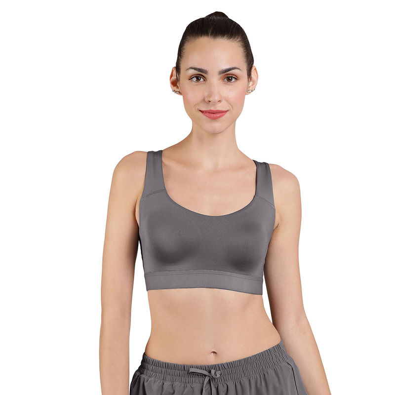 Amante Grey Non Padded Non-Wired Full Coverage Low Impact Elements Sports Bra (L)