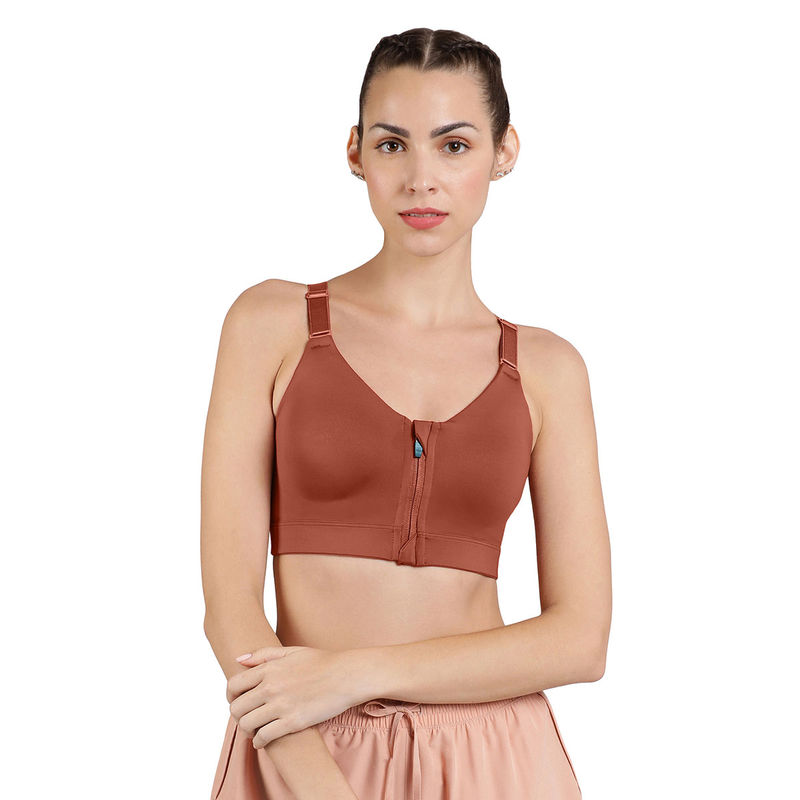 Amante Brown Padded Non-Wired Full Coverage High Impact Energize Intense Sports Bra (S)