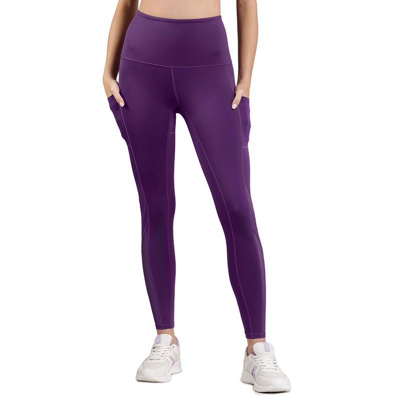 Amante Purple High Rise Ankle Length Energize Panelled Tights (S)