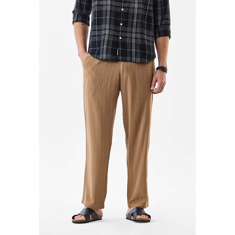 Snitch Men Tan Stripes Trouser (32)
