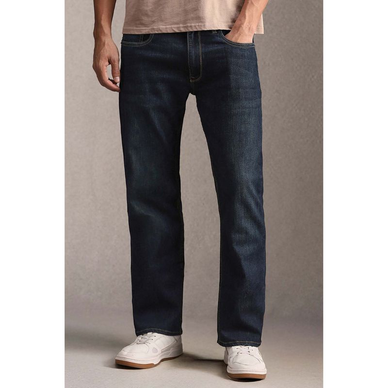 Louis Philippe Men Navy Blue Solid Jeans (34)