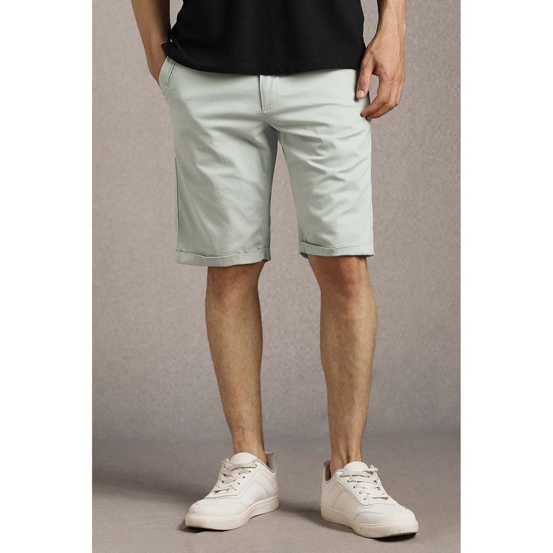 Louis Philippe Men Green Solid Shorts (32)