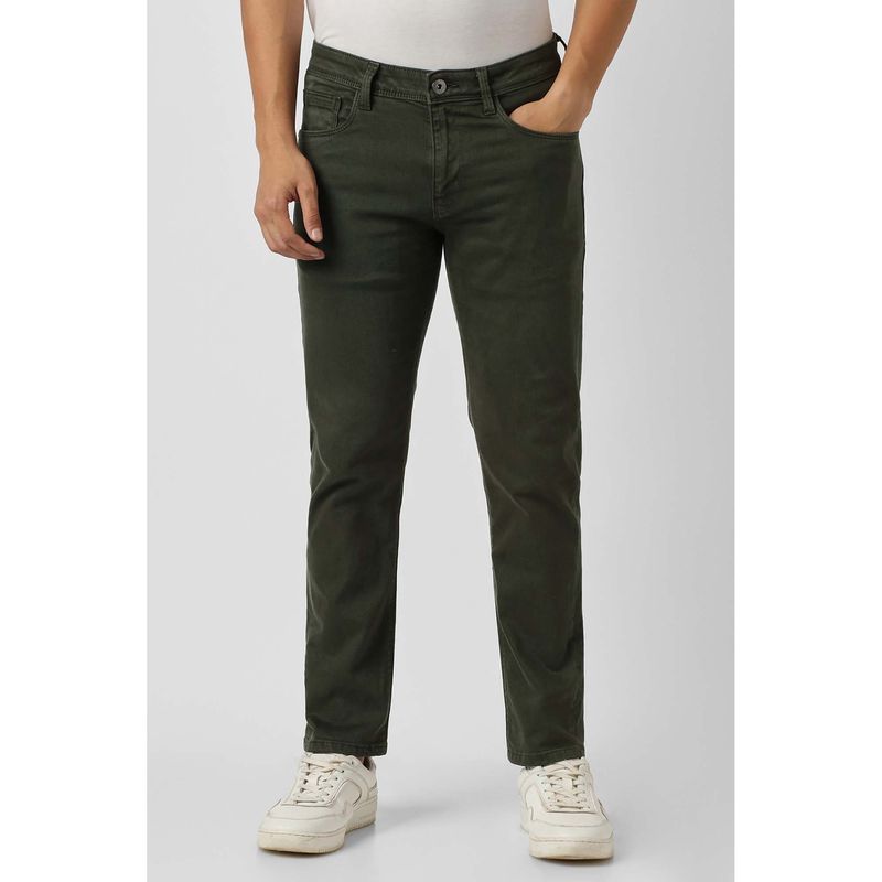 Van Heusen Men Olive Solid Jeans (30)
