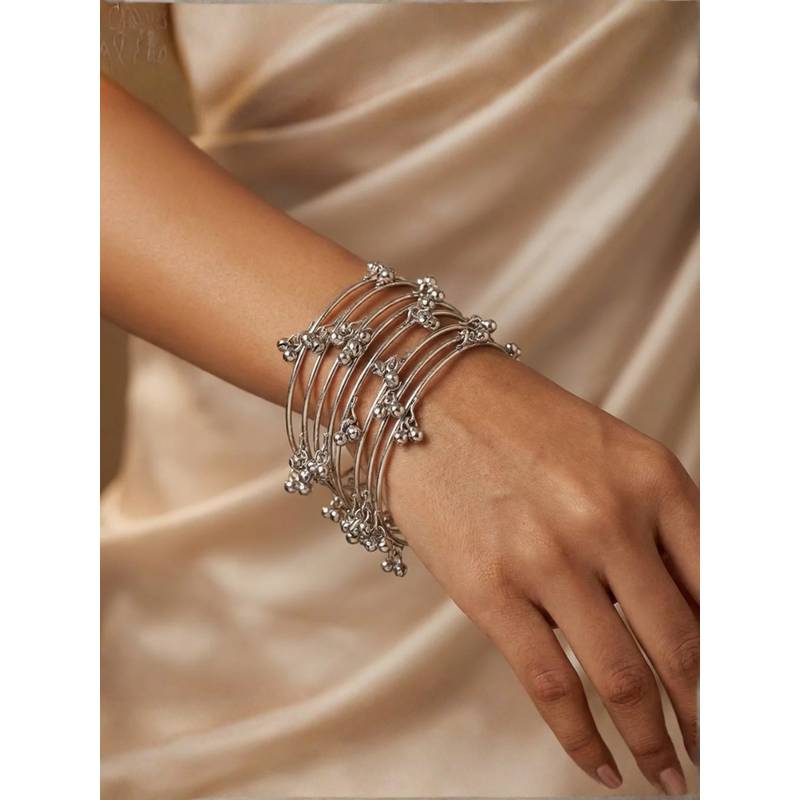 I Jewels Women Traditional Silver-Toned Kashmiri Ghungroo Bangles (Pack of 8) (2.4)