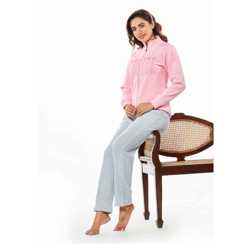 July Nightwear Winter Collection For Women Pink and Blue Fleece Track Suit with Zipper (XL)