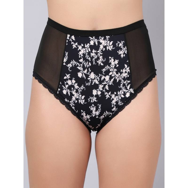 AOBA Women Black & White Floral Printed Hipster Briefs Panty (S)