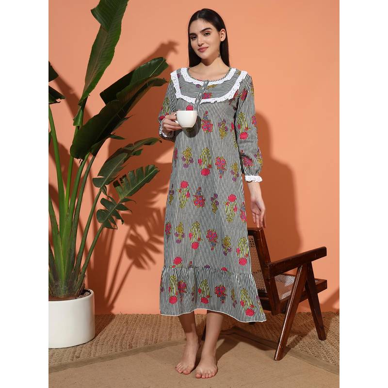 SEPHANI Grey Floral Nighty (3XL)